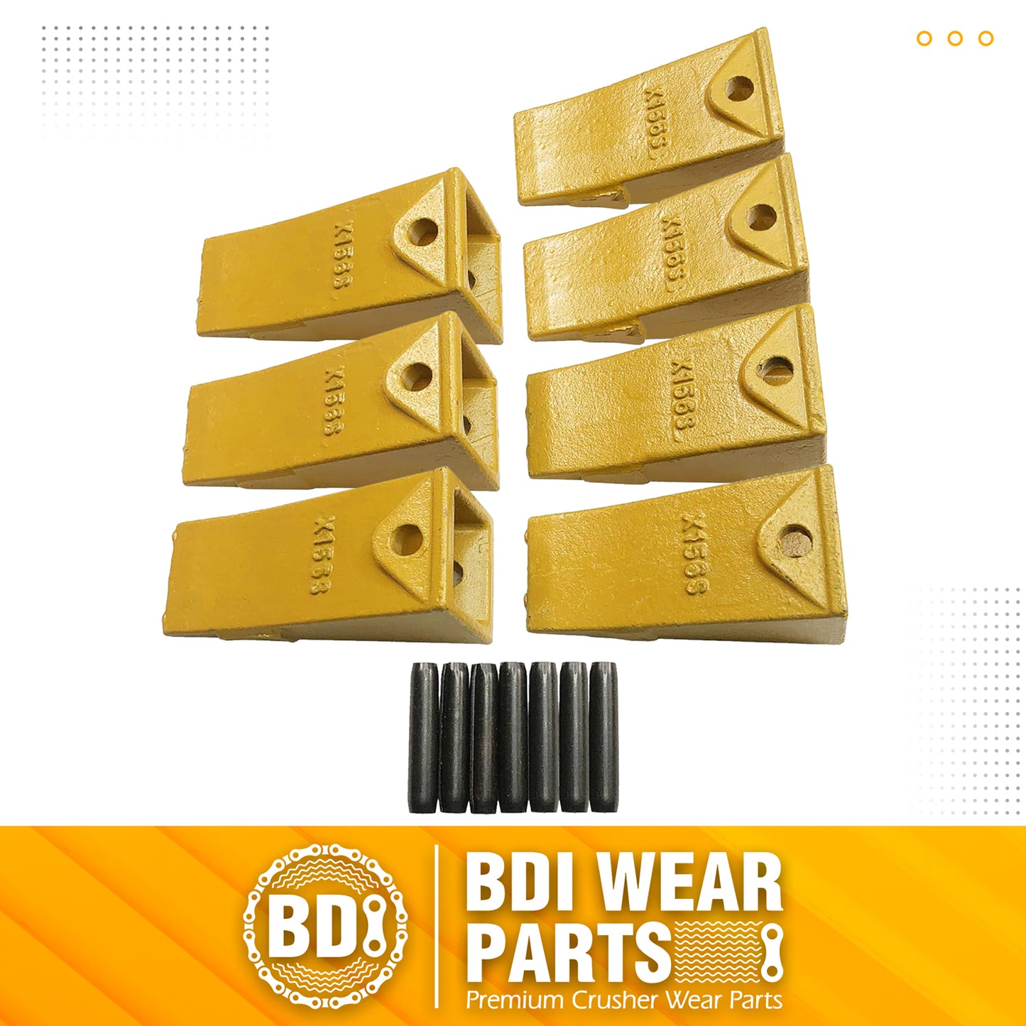 BDI Wear Parts X156S Short Dirt Teeth Hensley Style Bucket Teeth/Tooth with P156 Roll Pins - 7 Pack