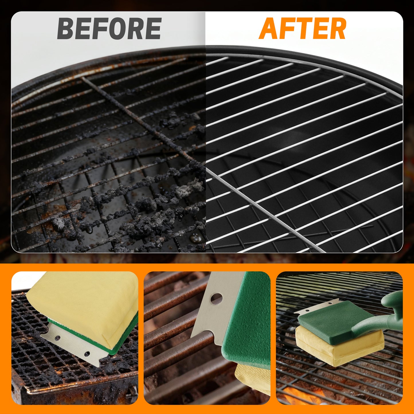 Grill Brush Bristle Free, BBQ Replaceable Cleaning Head, Safe Barbecue Grill Cleaner, with Seamless Fit Scraper Tool for Cast Iron, Stainless-Steel Grates - Green
