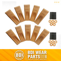 BDI Wear Parts 6Y3222 Caterpillar Style Bucket Teeth with Pins and Retainer Clips, CAT Style 6Y-3222 Long Tip J225 Replacement Dirt Tooth for Excavator - 10PK