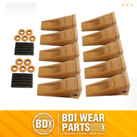 BDI Wear Parts 6Y3222 Caterpillar Style Bucket Teeth with Pins and Retainer Clips, CAT Style 6Y-3222 Long Tip J225 Replacement Dirt Tooth for Excavator - 10PK