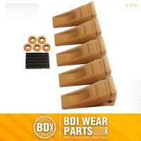 BDI Wear Parts 6Y3222 Caterpillar Style Bucket Teeth with Pins and Retainer Clips, CAT Style 6Y-3222 Long Tip J225 Replacement Dirt Tooth for Excavator - 5PK