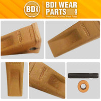 BDI Wear Parts 6Y3222 Caterpillar Style Bucket Teeth with Pins and Retainer Clips, CAT Style 6Y-3222 Long Tip J225 Replacement Dirt Tooth for Excavator - 5PK