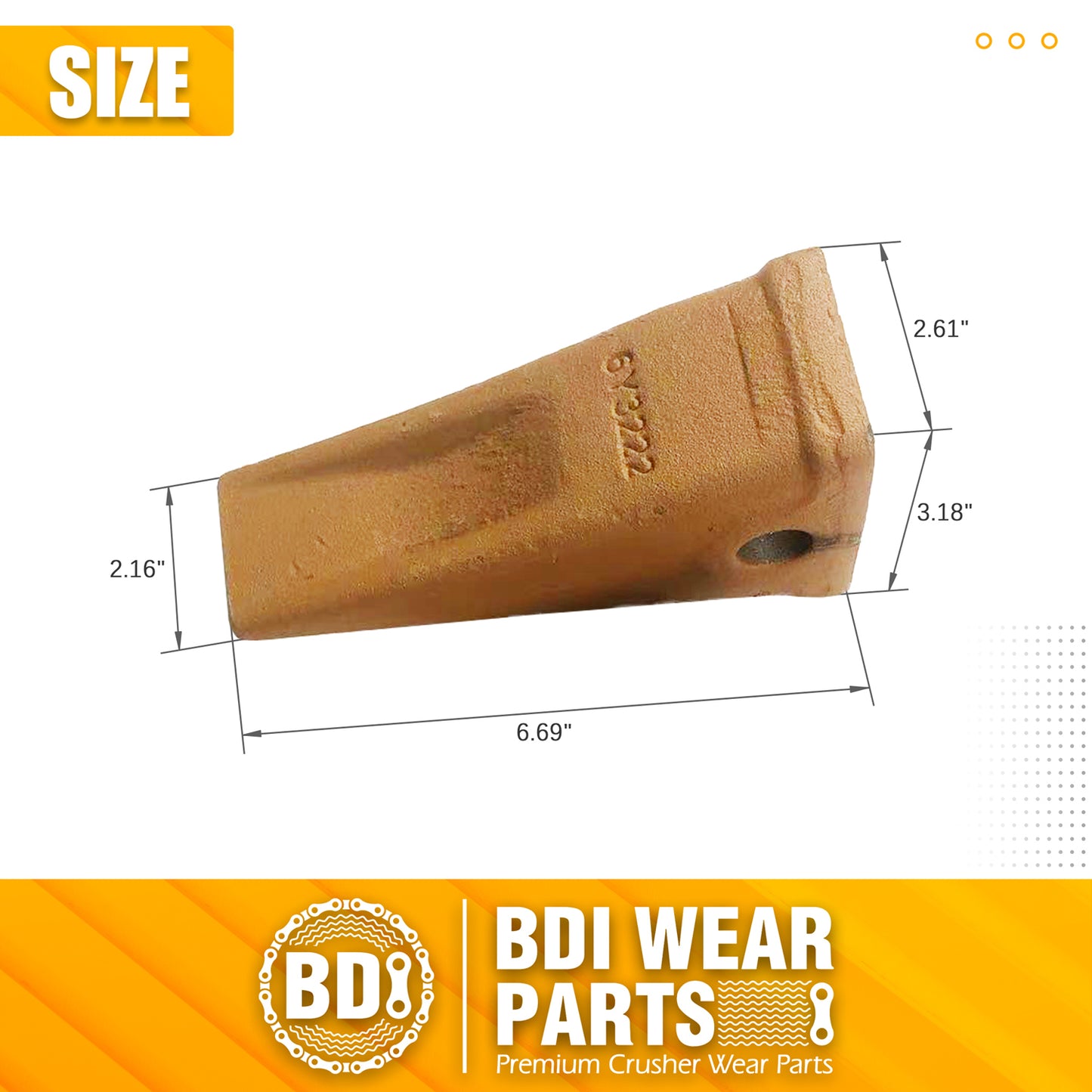 BDI Wear Parts 6Y3222 Caterpillar Style Bucket Teeth with Pins and Retainer Clips, CAT Style 6Y-3222 Long Tip J225 Replacement Dirt Tooth for Excavator - 5PK