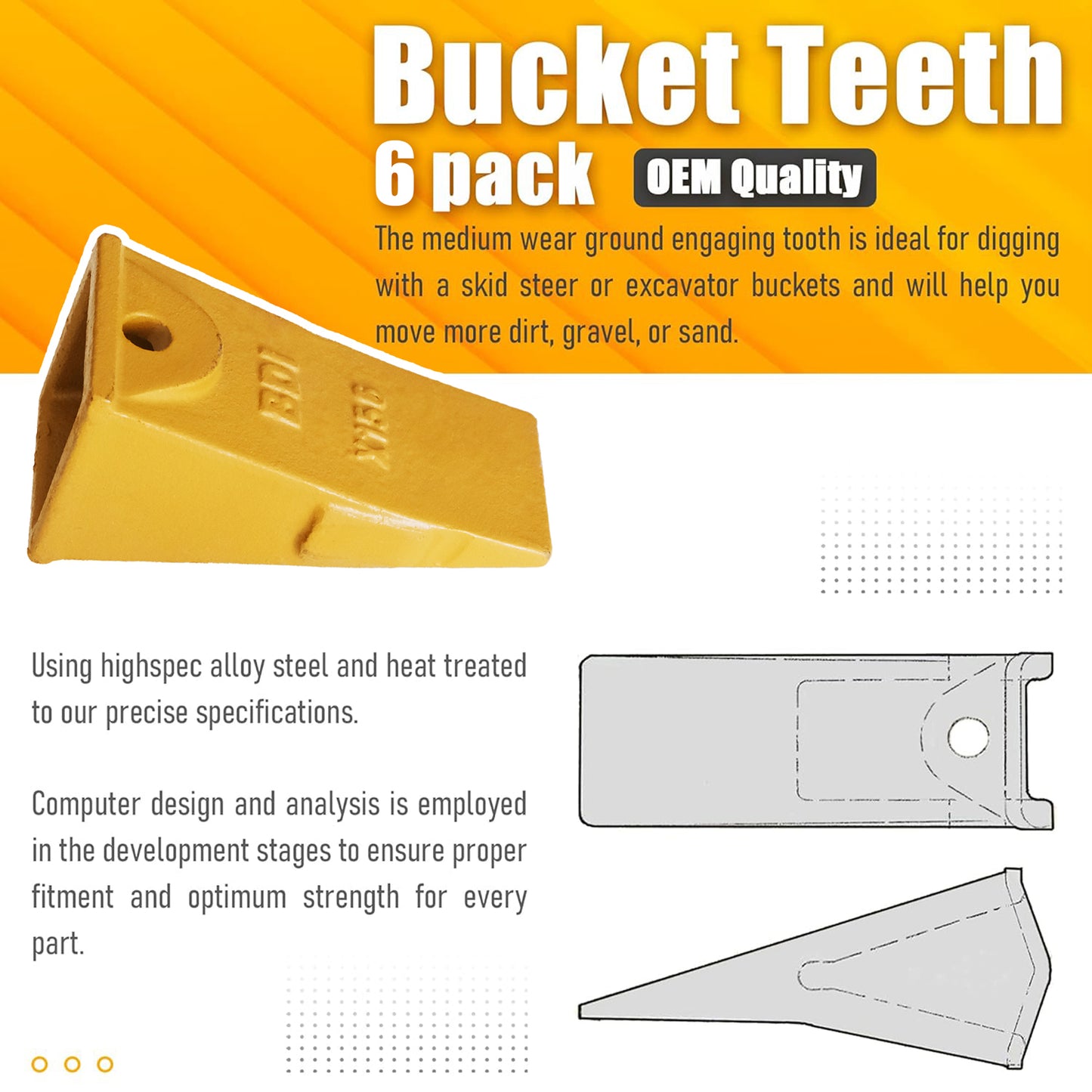 BDI Wear Parts X156 Dirt Teeth Hensley Style Bucket Teeth/Tooth & P156 Roll Pins - 6 Pack
