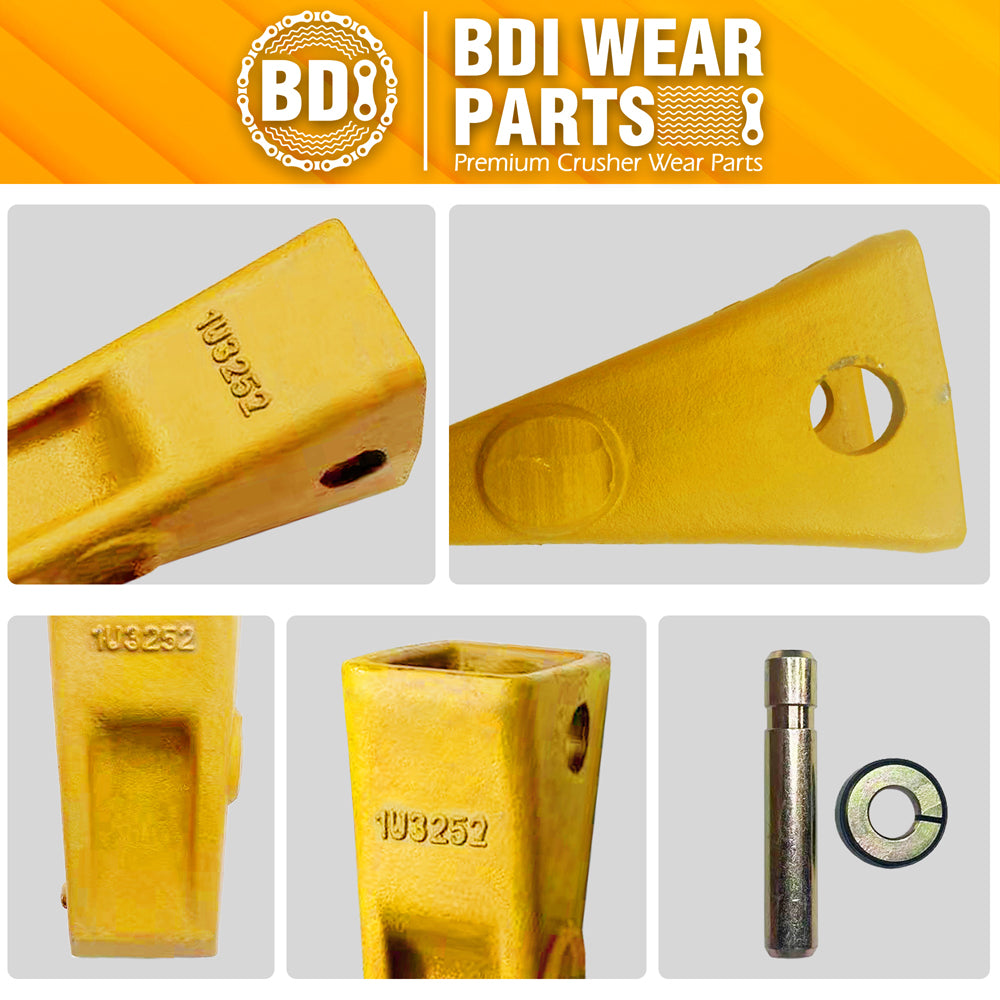BDI Wear Parts 1U3252 Casting Bucket Teeth w/ 8E6258 Pins, 8E6259 Retainer Fits CAT J250 - 5 Pack