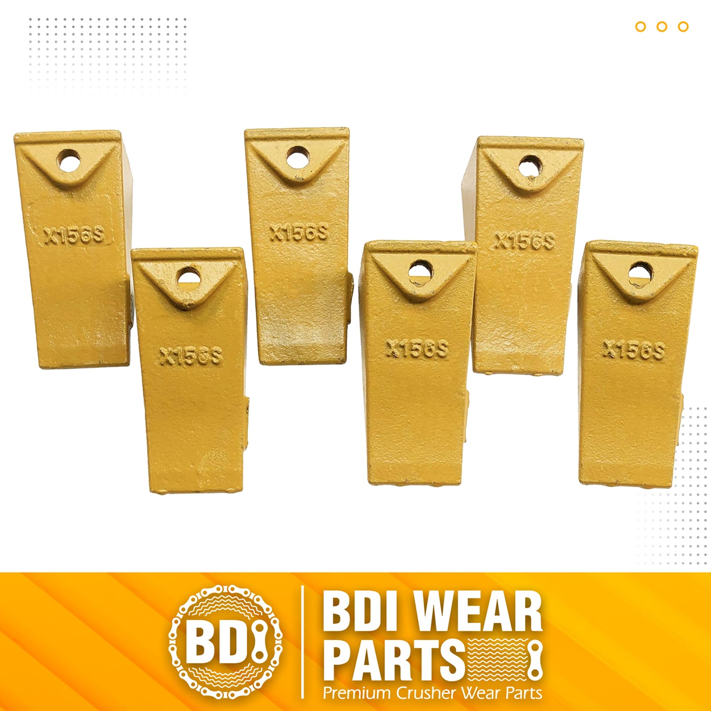 BDI Wear Parts X156S Short Dirt Teeth Hensley Style Bucket Teeth/Tooth with P156 Roll Pins - 6 Pack
