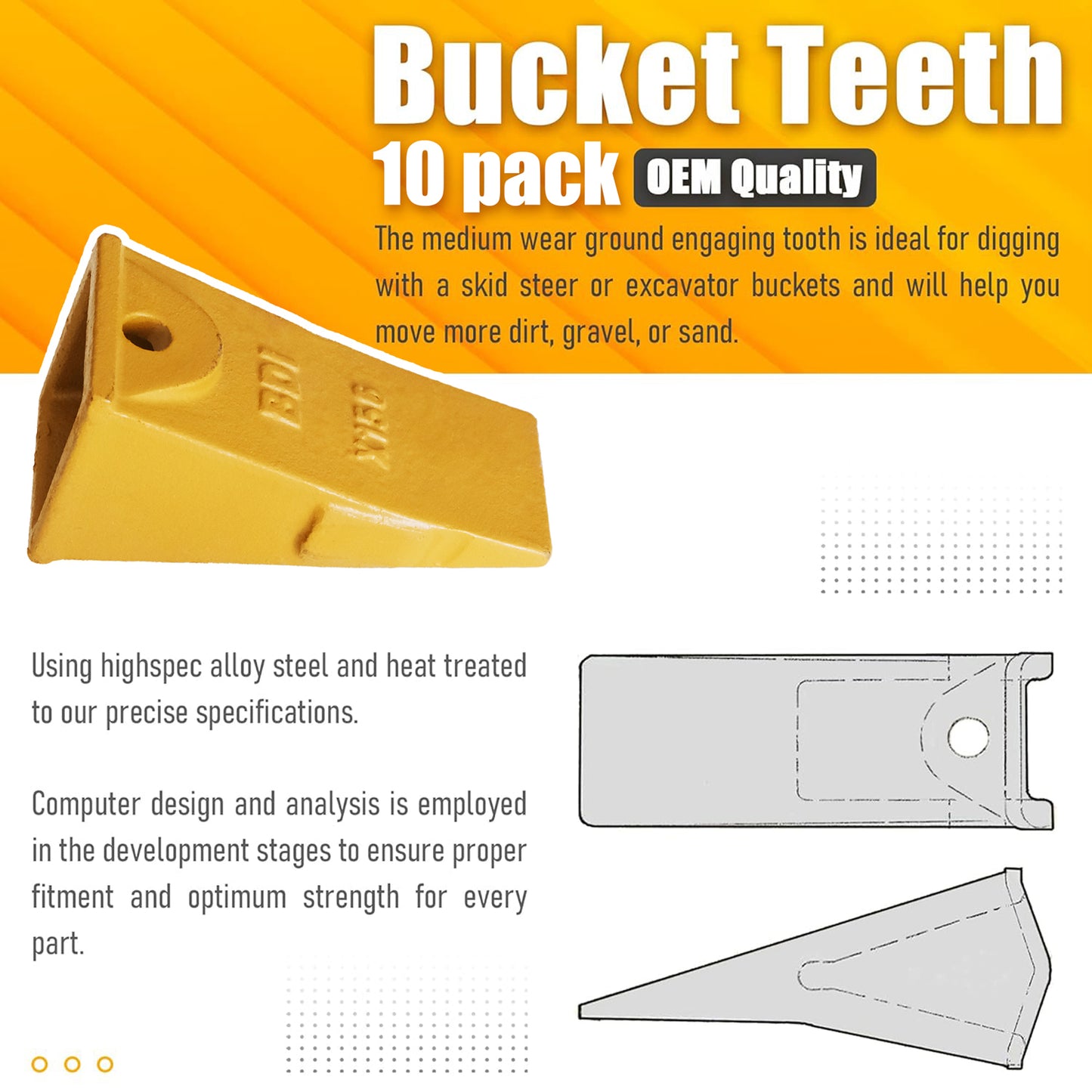 BDI Wear Parts X156 Dirt Teeth Hensley Style Bucket Teeth/Tooth & P156 Roll Pins - 10 Pack