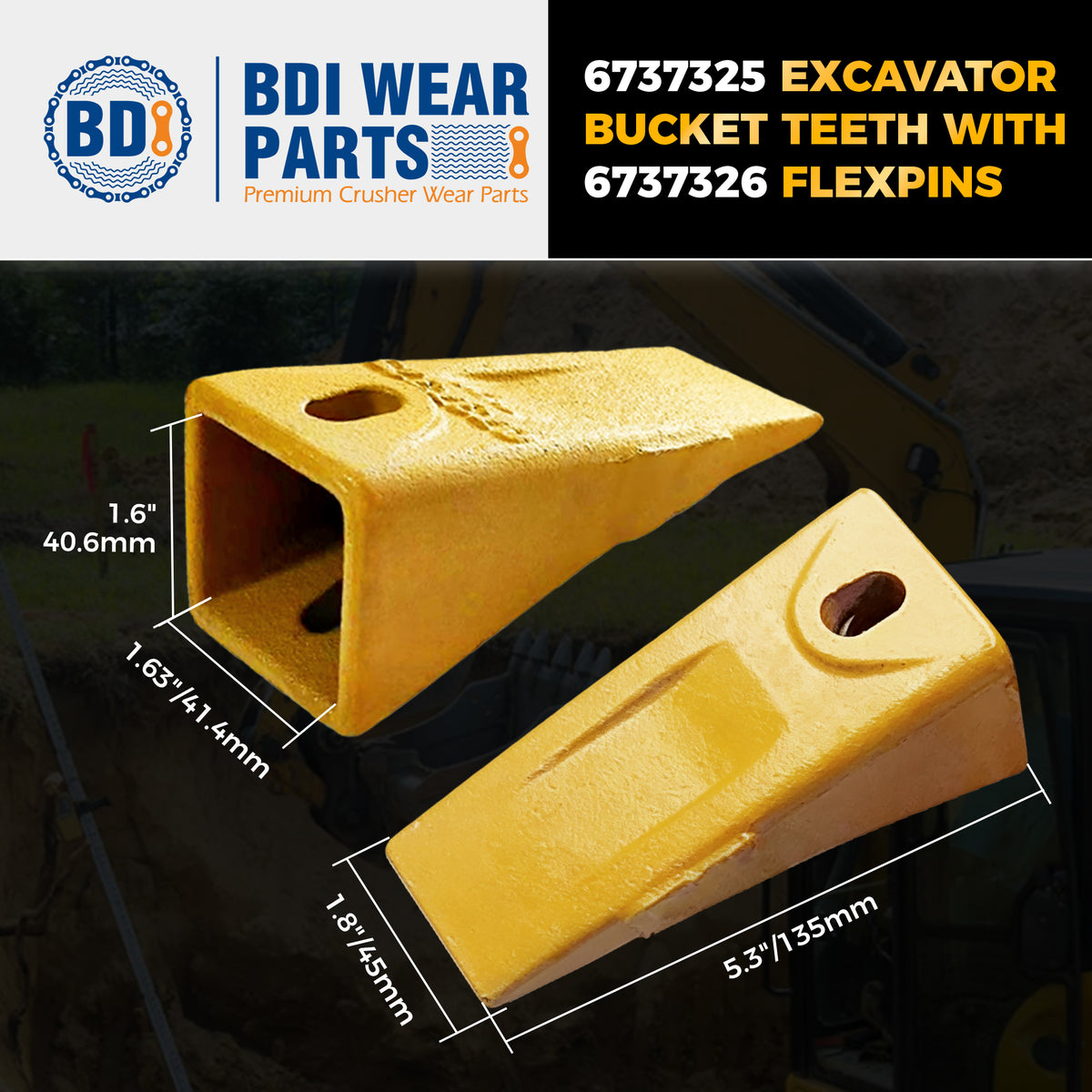 BDI Wear Parts 6737325 Bobcat Style Dirt Digging Bucket Teeth for Skid Steer and Mini Excavator Bucket Tooth with 6737326 Flexpins - 10 Pack