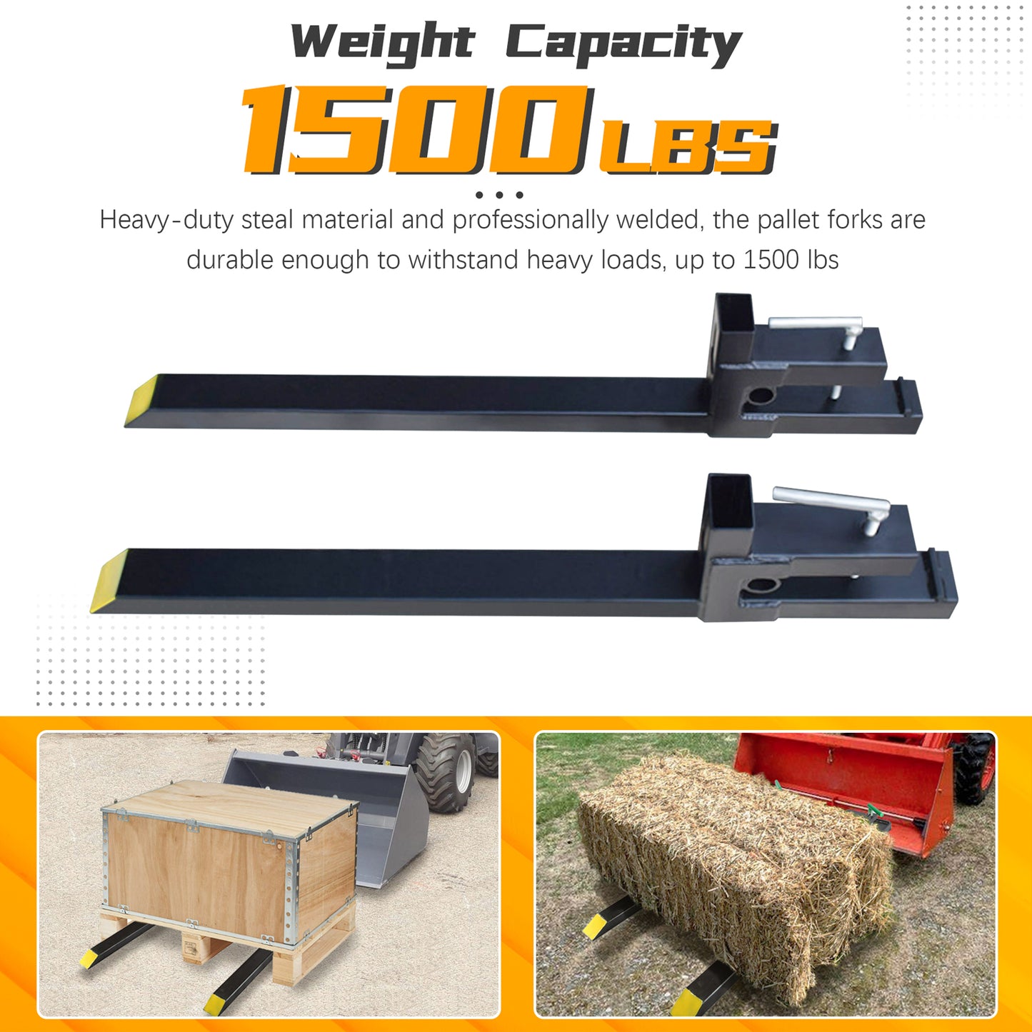 BDI Wear Parts 43" Total Length 1500 Lbs Pallet Forks Chain Heavy-Duty Front Loader Forks Pallet Forks for Loader Bucket Skid Steer Tractor Without Bar