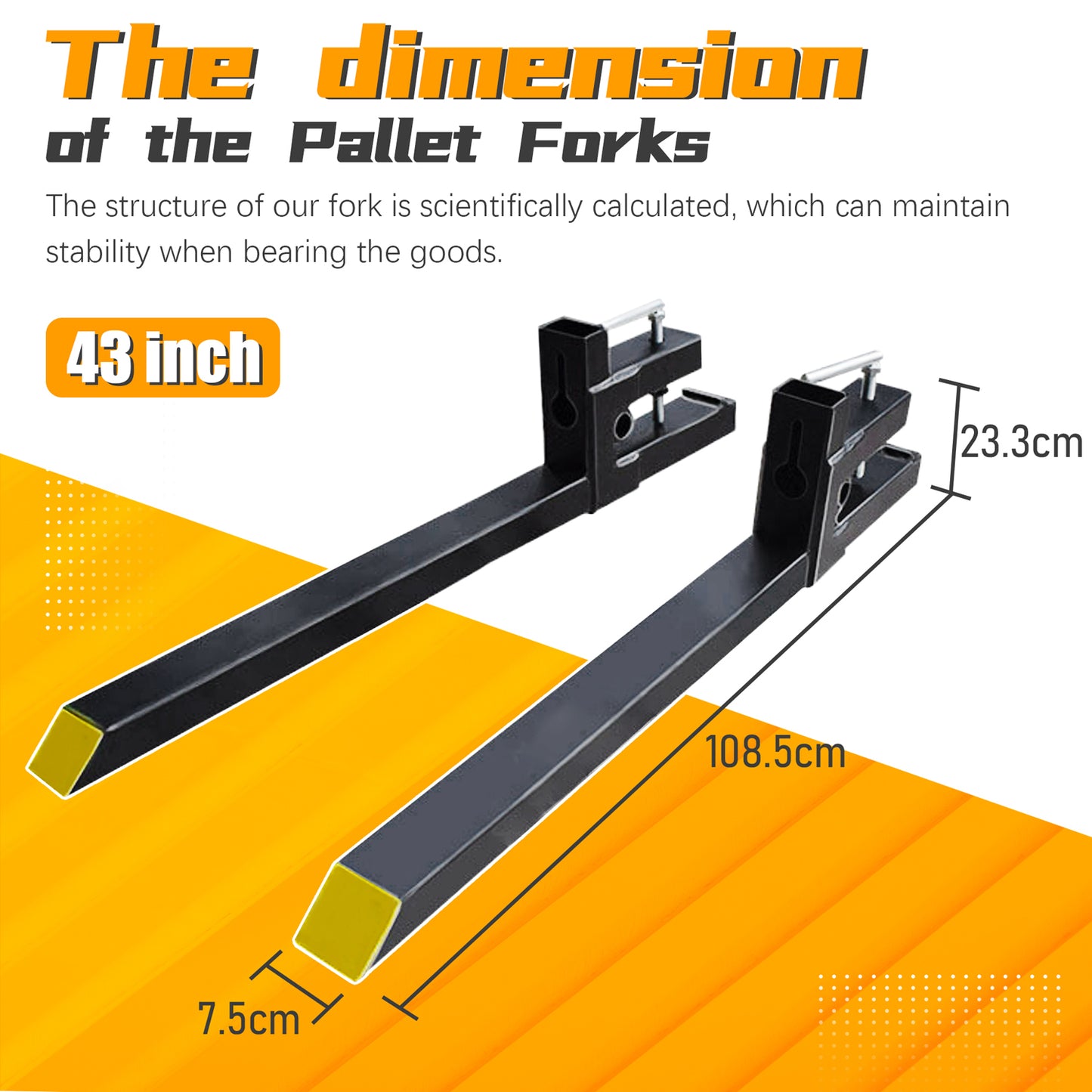 BDI Wear Parts 43" Total Length 1500 Lbs Pallet Forks Chain Heavy-Duty Front Loader Forks Pallet Forks for Loader Bucket Skid Steer Tractor Without Bar
