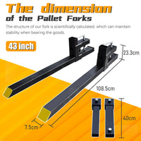 BDI Wear Parts 43" Total Length 1500 Lbs Pallet Forks Chain Heavy-Duty Front Loader Forks Pallet Forks for Loader Bucket Skid Steer Tractor with Bar