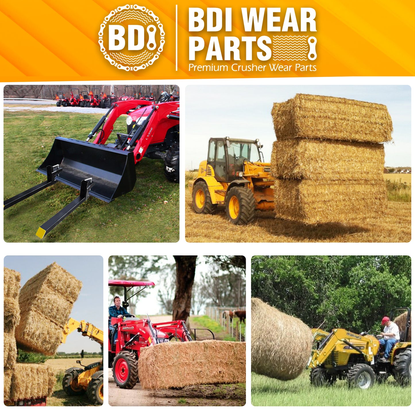 BDI Wear Parts 43" Total Length 1500 Lbs Pallet Forks Chain Heavy-Duty Front Loader Forks Pallet Forks for Loader Bucket Skid Steer Tractor with Bar
