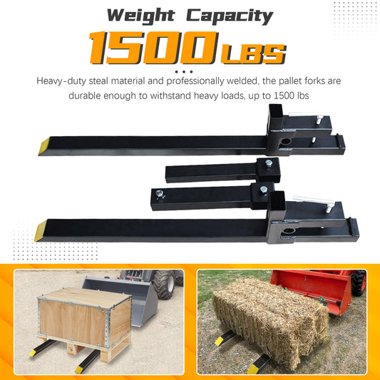 BDI Wear Parts 60" Total Length 1500 Lbs Pallet Forks Chain Heavy-Duty Front Loader Forks Pallet Forks for Loader Bucket Skid Steer Tractor with Bar
