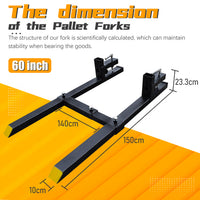 BDI Wear Parts 60" Length 4000 Lbs Pallet Forks Chain Heavy-Duty Front Loader Forks for Loader Bucket Skid Steer Tractor with Adjustable stabilizer Bar