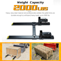 BDI Wear Parts 43" Pallet Forks 2000 Lbs Capacity Max Tractor Forks Heavy-Duty Front Loader Forks Pallet Forks for Loader Bucket Skid Steer Tractor Bucket Forks (2000 Lbs & Stabilizer Bar)